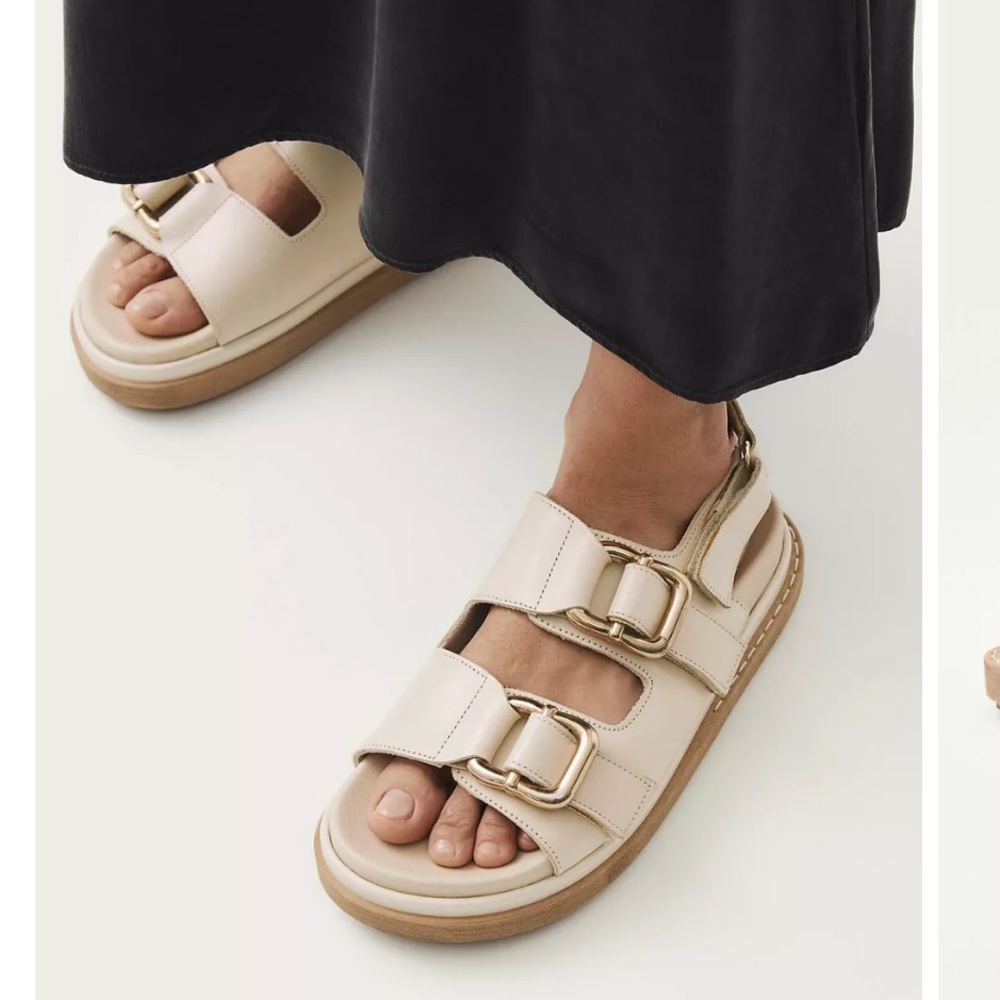 Alohas Harper Cream Leather Sandals - Size 39 (9US Women’s)